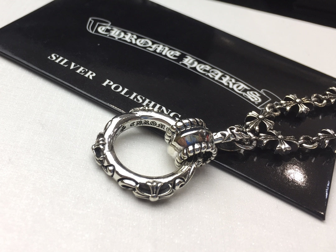 Signature Emblem Pendant Necklace in Polished Metal-Tone – Design 018 front product view