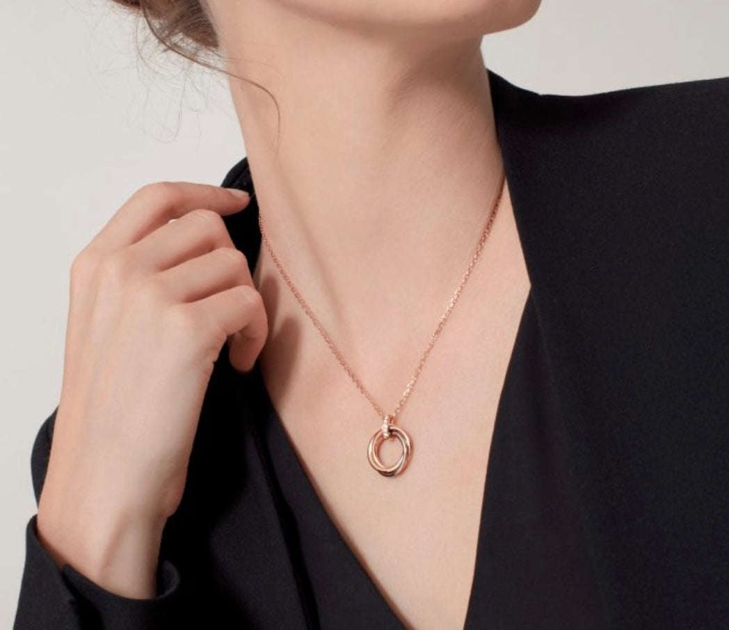 Triple-Ring Motif Pendant Necklace in Gold-Tone main product view