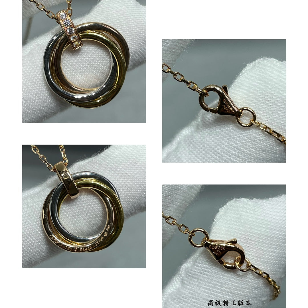 Triple-Ring Motif Pendant Necklace in Gold-Tone detail view