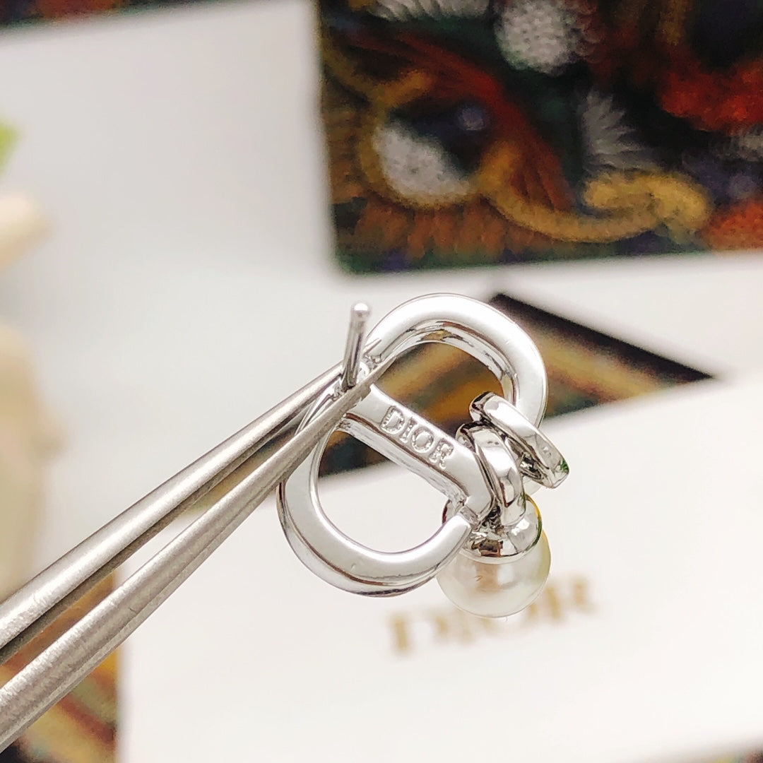 Pearl-Style Motif Stud Earrings in Silver-Tone with Pearl-Style Detail – Design 001 styled view