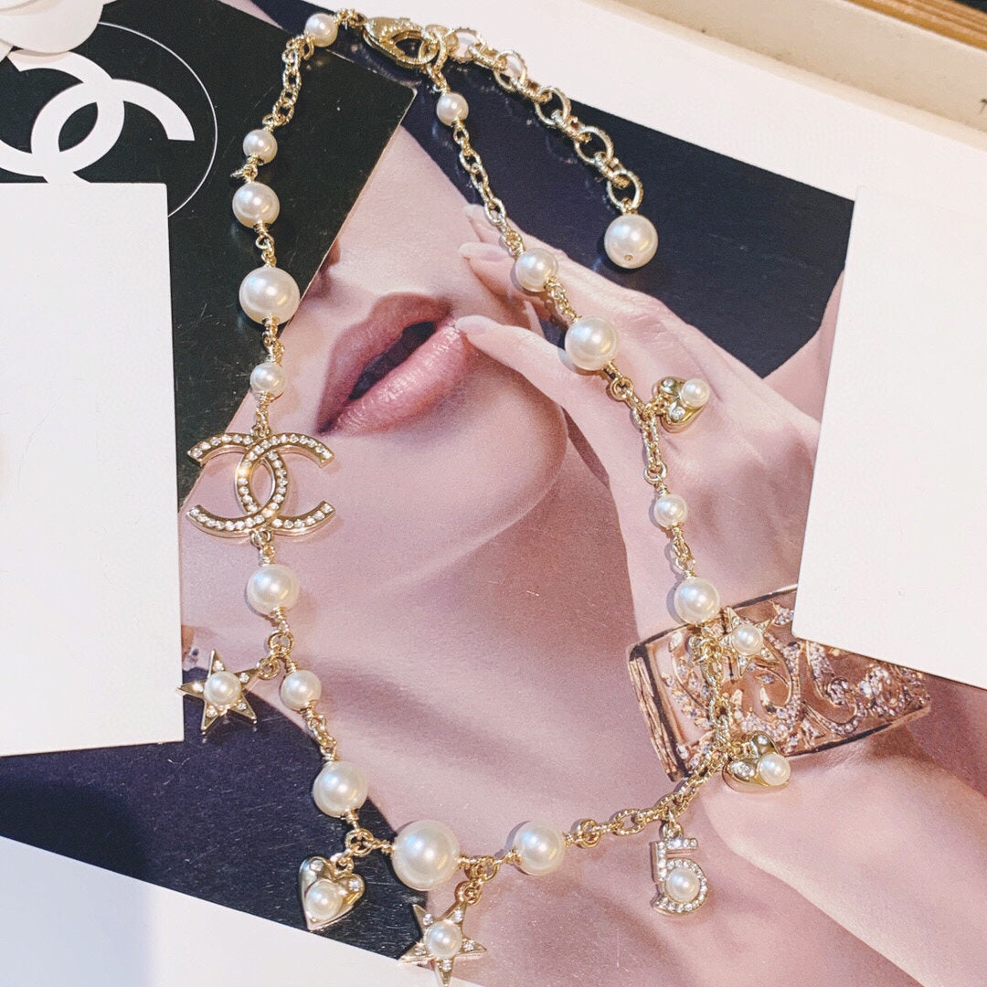 Double-C Emblem Pearl-Detail Pendant Necklace – Pearl Detail – Design 020 side detail