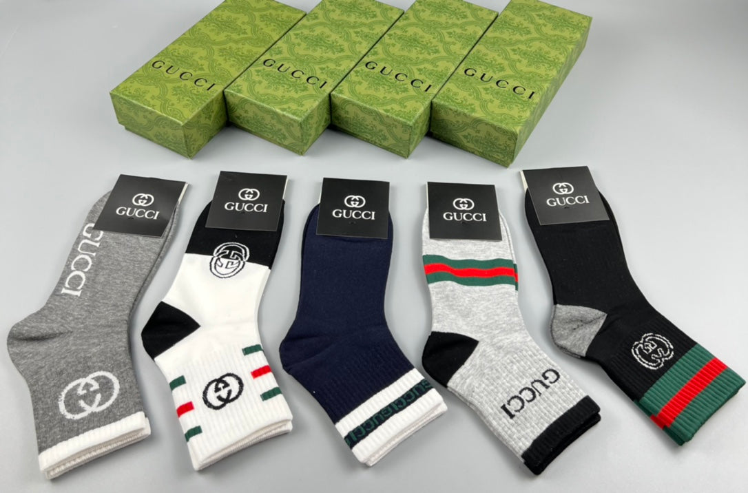 Gucci Red-And-Green Stripe Details Crew Socks - 5-Pair Set