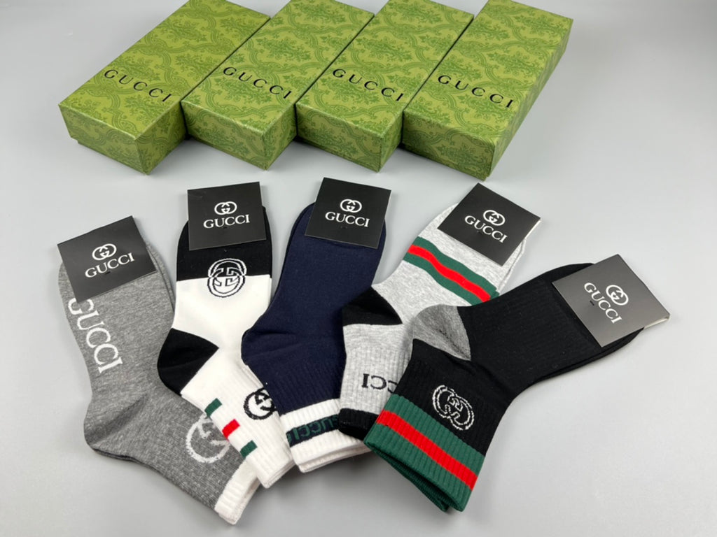 Gucci Red-And-Green Stripe Details Crew Socks - 5-Pair Set