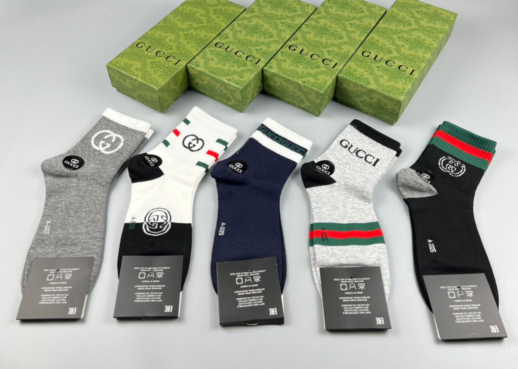 Gucci Red-And-Green Stripe Details Crew Socks - 5-Pair Set