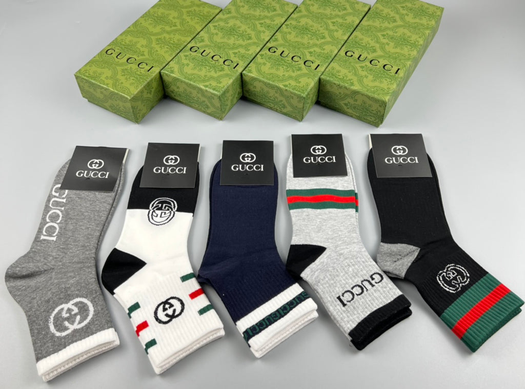 Gucci Red-And-Green Stripe Details Crew Socks - 5-Pair Set
