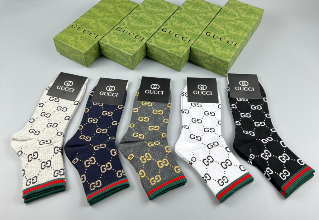 Gucci Cotton Repeating Linked Motifs Crew Socks - 5-Pair Set
