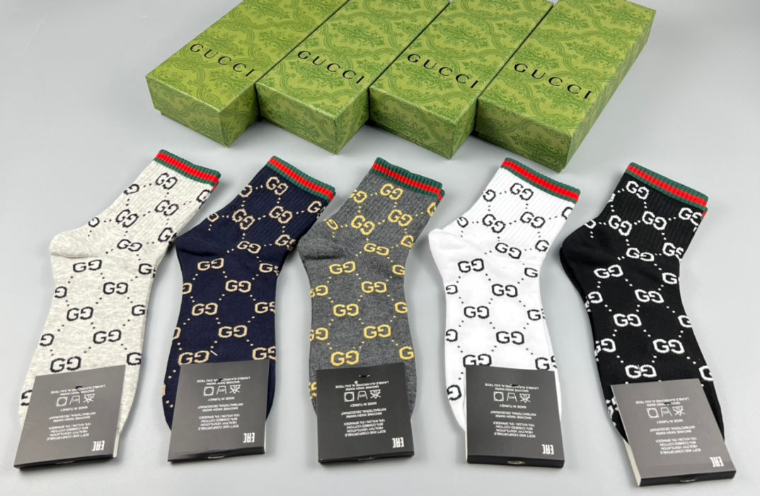 Gucci Cotton Repeating Linked Motifs Crew Socks - 5-Pair Set