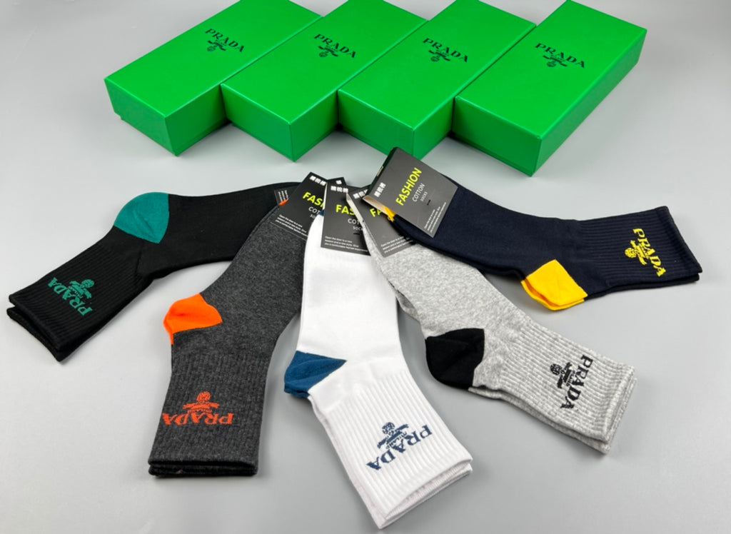 Prada Bright Heel And Toe Accents Crew Socks - 5-Pair Set
