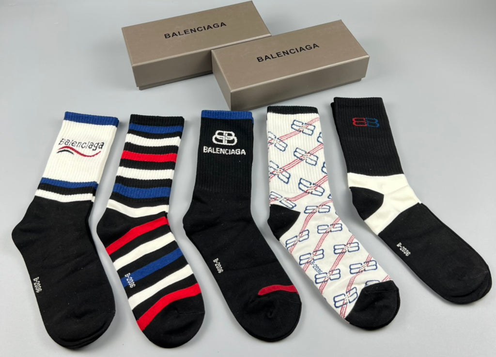 Balenciaga Cotton Visible Branded Cuff Or Emblem Details Crew Socks - 5-Pair Set