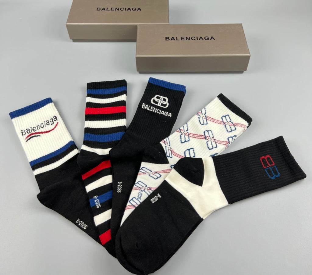 Balenciaga Cotton Visible Branded Cuff Or Emblem Details Crew Socks - 5-Pair Set