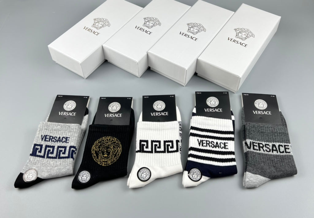 Versace Contrast Emblem Details No-Show Socks - 5-Pair Set