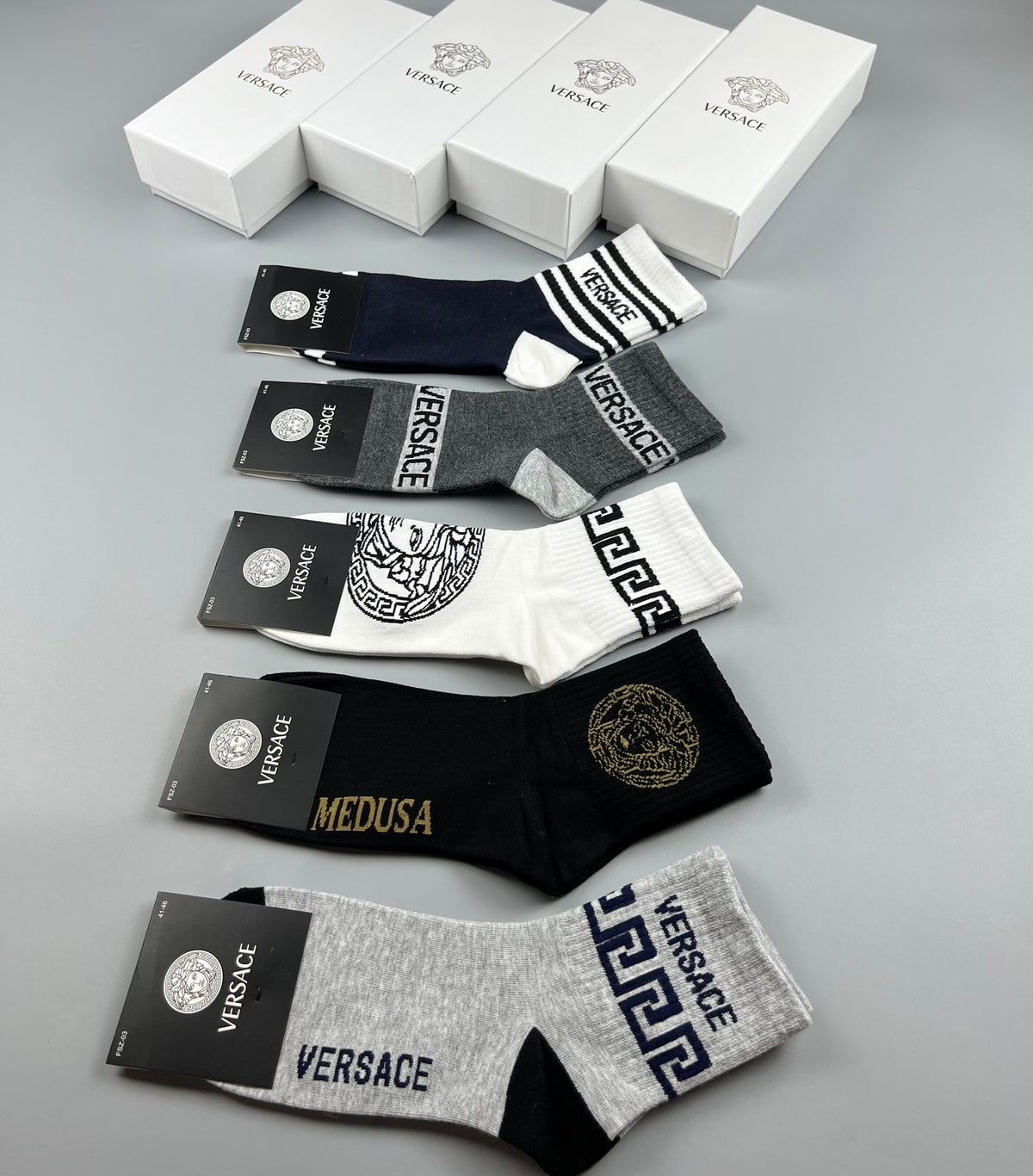 Versace Mixed-Pattern Crew Socks - Box of 5 Pairs