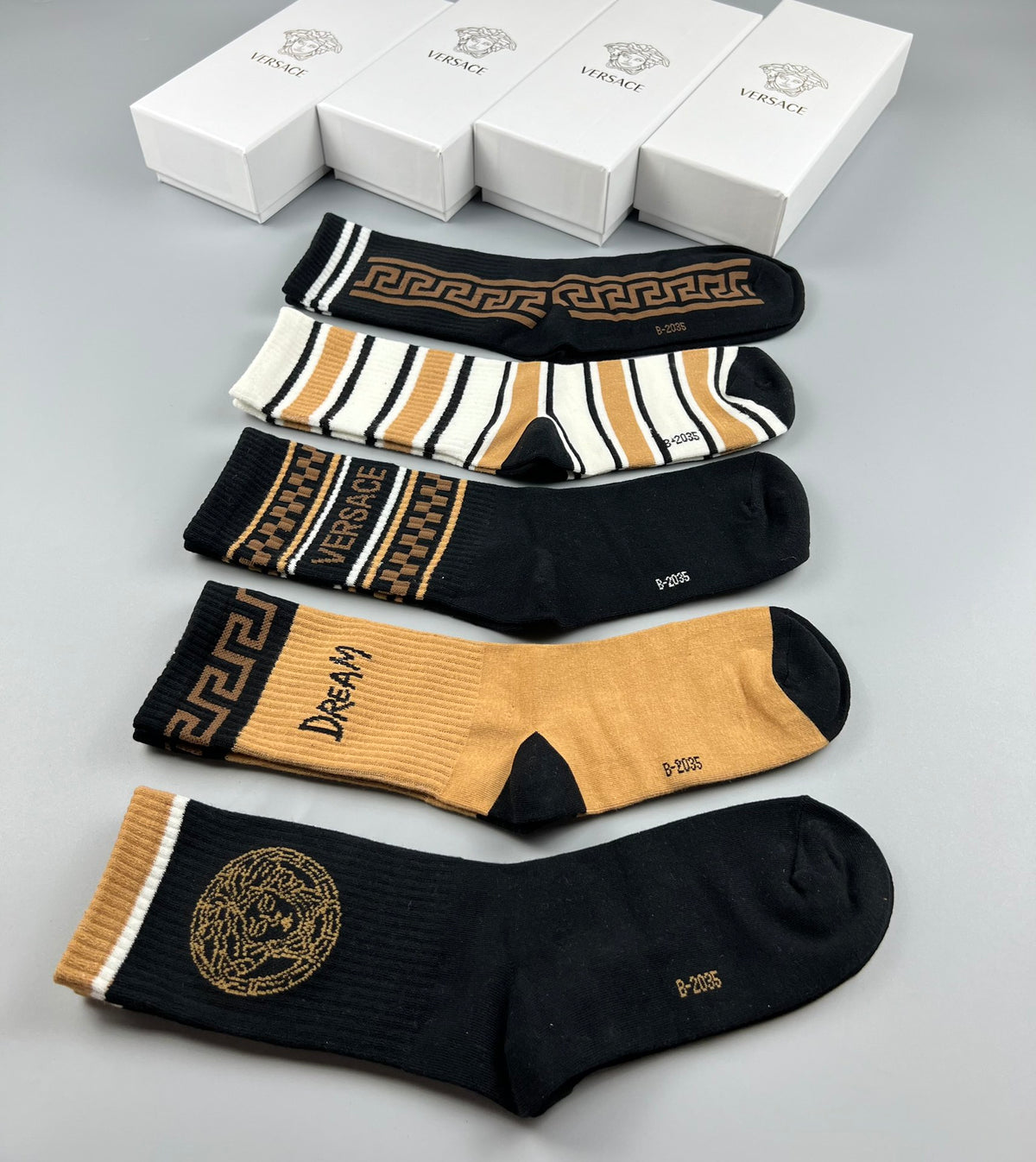 Versace Greek-Key And Medallion Details Crew Socks - 5-Pair Set
