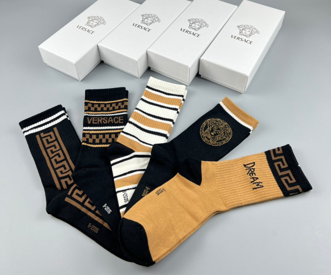 Versace Greek-Key And Medallion Graphics Crew Socks - 5-Pair Set
