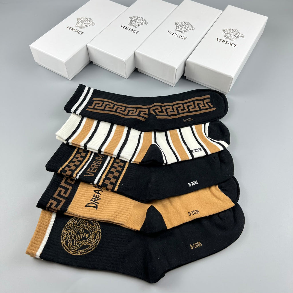 Versace Greek-Key And Medallion Details Crew Socks - 5-Pair Set