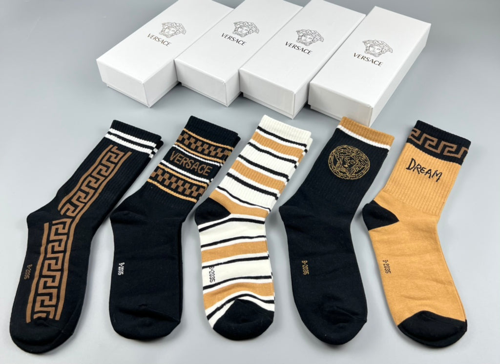 Versace Greek-Key And Medallion Details Crew Socks - 5-Pair Set