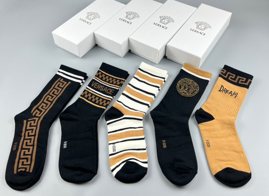 Versace Greek-Key And Medallion Graphics Crew Socks - 5-Pair Set