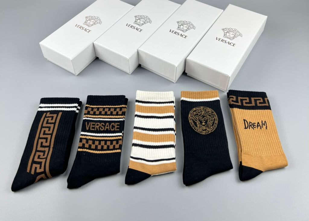 Versace Greek-Key And Medallion Graphics Crew Socks - 5-Pair Set