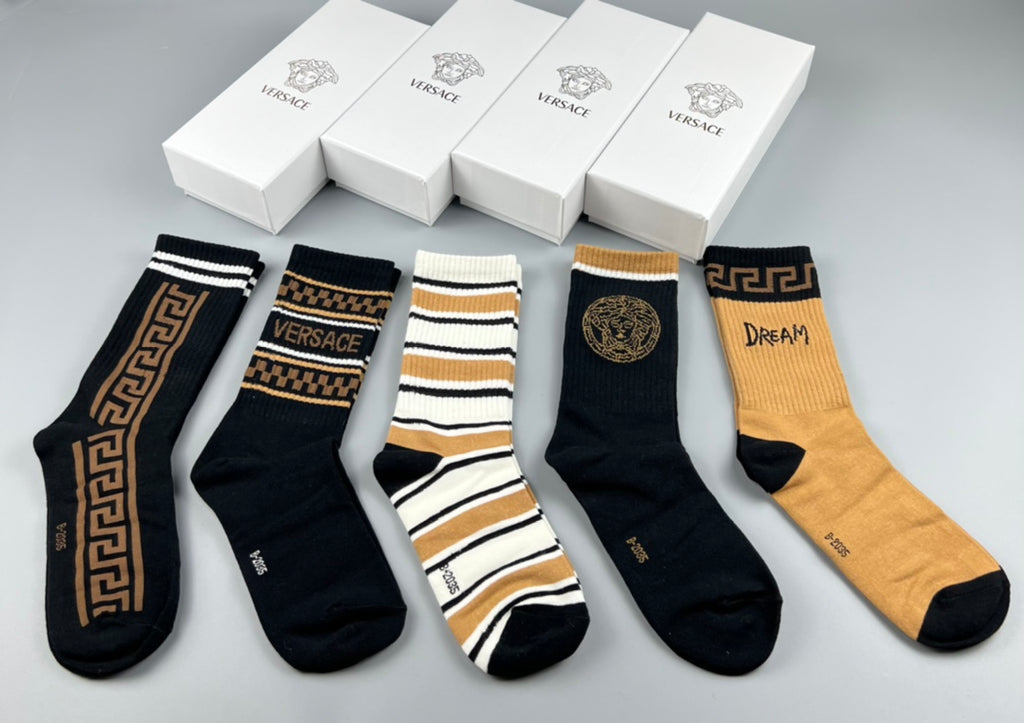 Versace Greek-Key And Medallion Details Crew Socks - 5-Pair Set