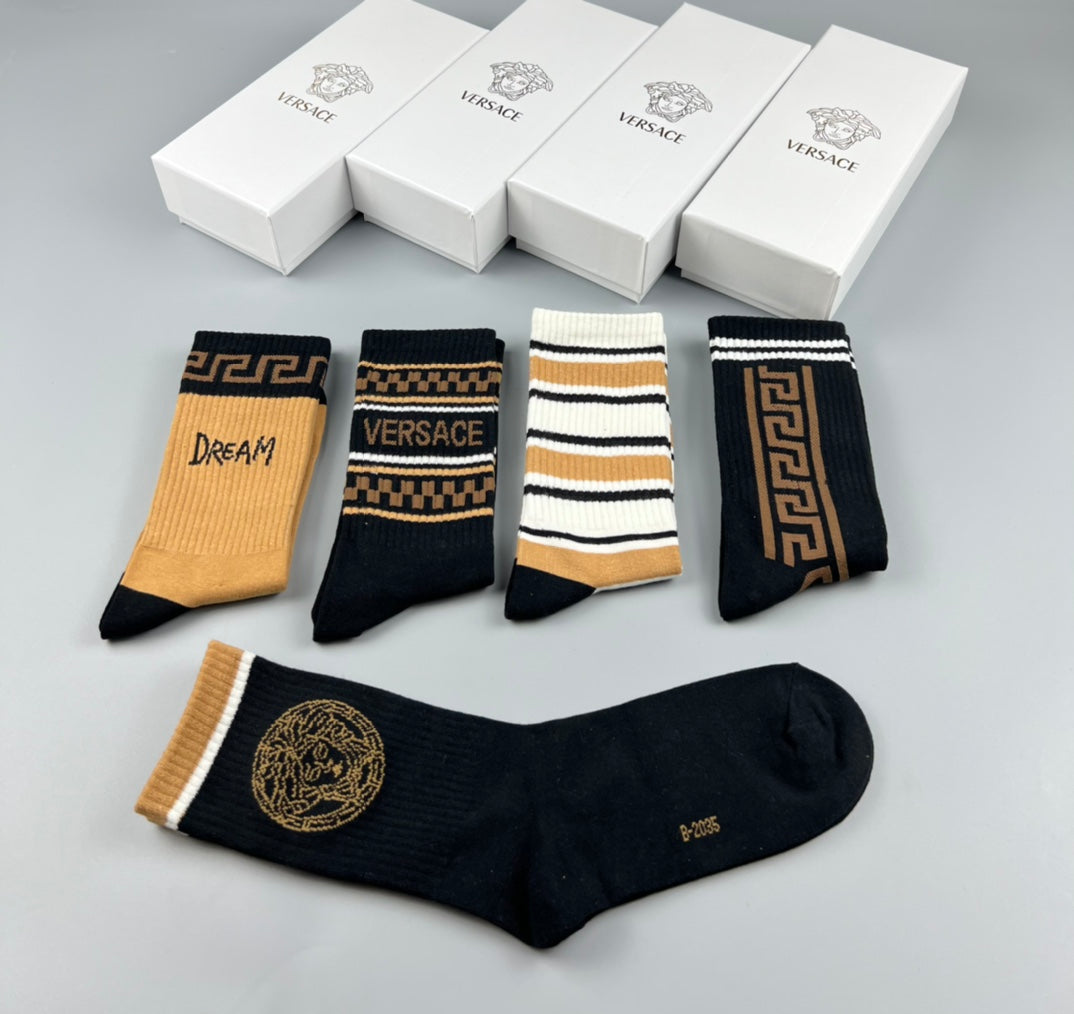 Versace Greek-Key And Medallion Details Crew Socks - 5-Pair Set