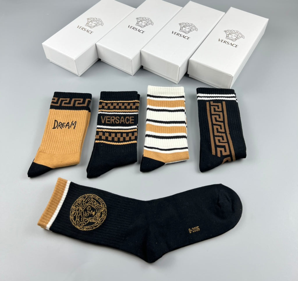 Versace Greek-Key And Medallion Graphics Crew Socks - 5-Pair Set