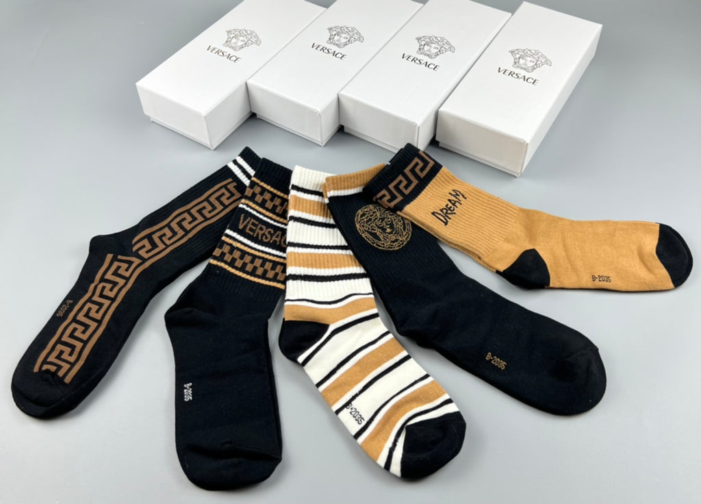 Versace Greek-Key And Medallion Graphics Crew Socks - 5-Pair Set