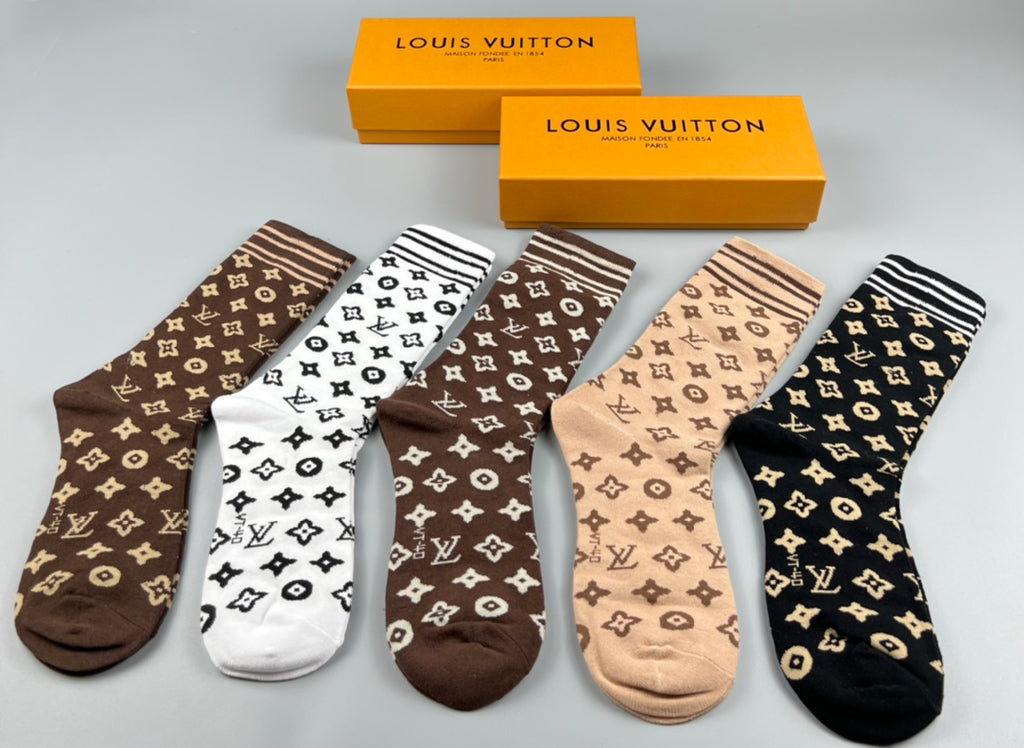 Louis Vuitton Monogram-Style Patterns Crew Socks - 5-Pair Set