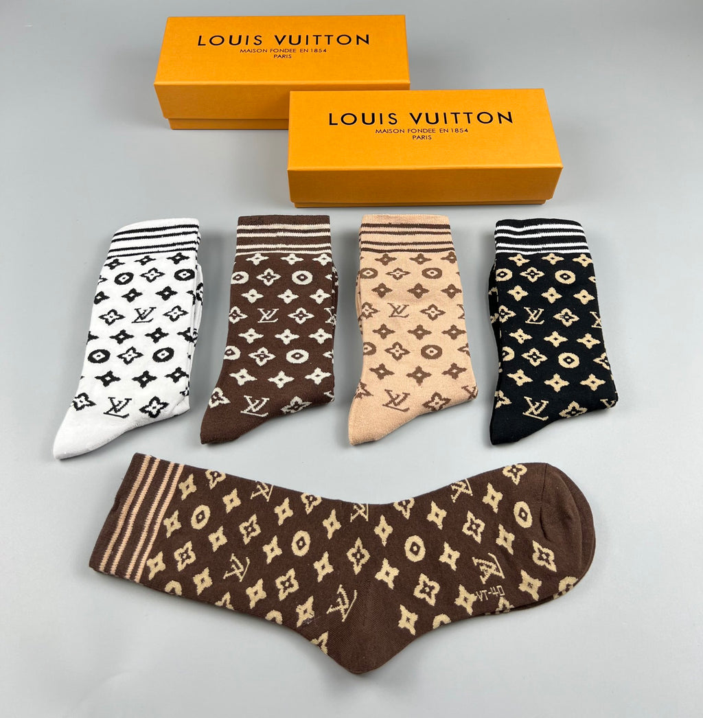 Louis Vuitton Monogram-Style Patterns Crew Socks - 5-Pair Set