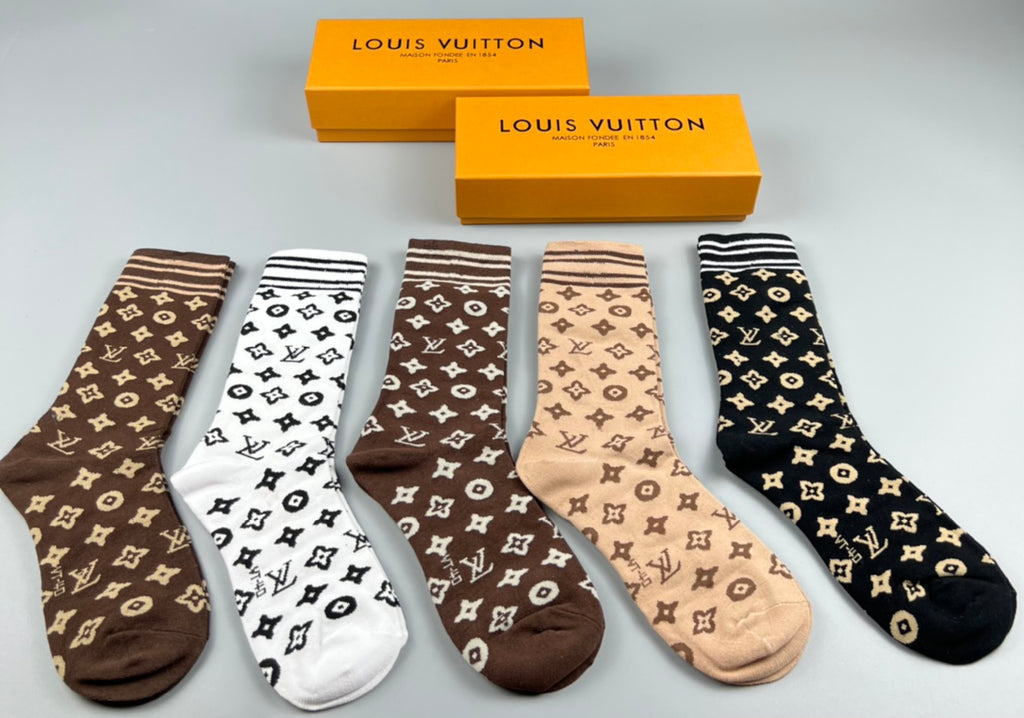 Louis Vuitton Monogram-Style Patterns Crew Socks - 5-Pair Set