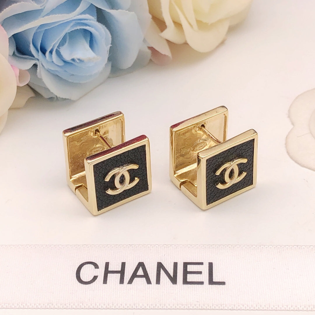 Square Stud Earrings in Gold-Tone – Design 001 front product view