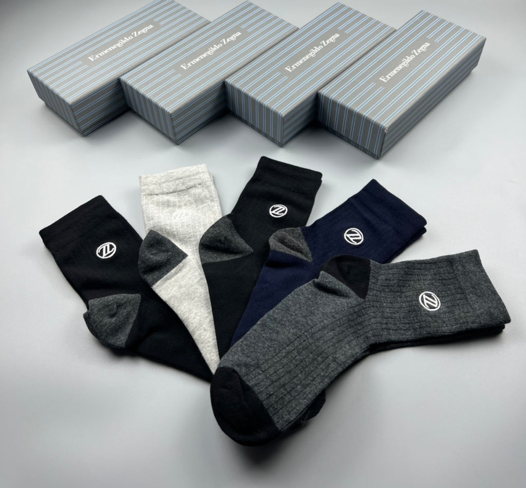 Zegna Dark Neutral Crew Crew Socks 5-Pair Box Collection