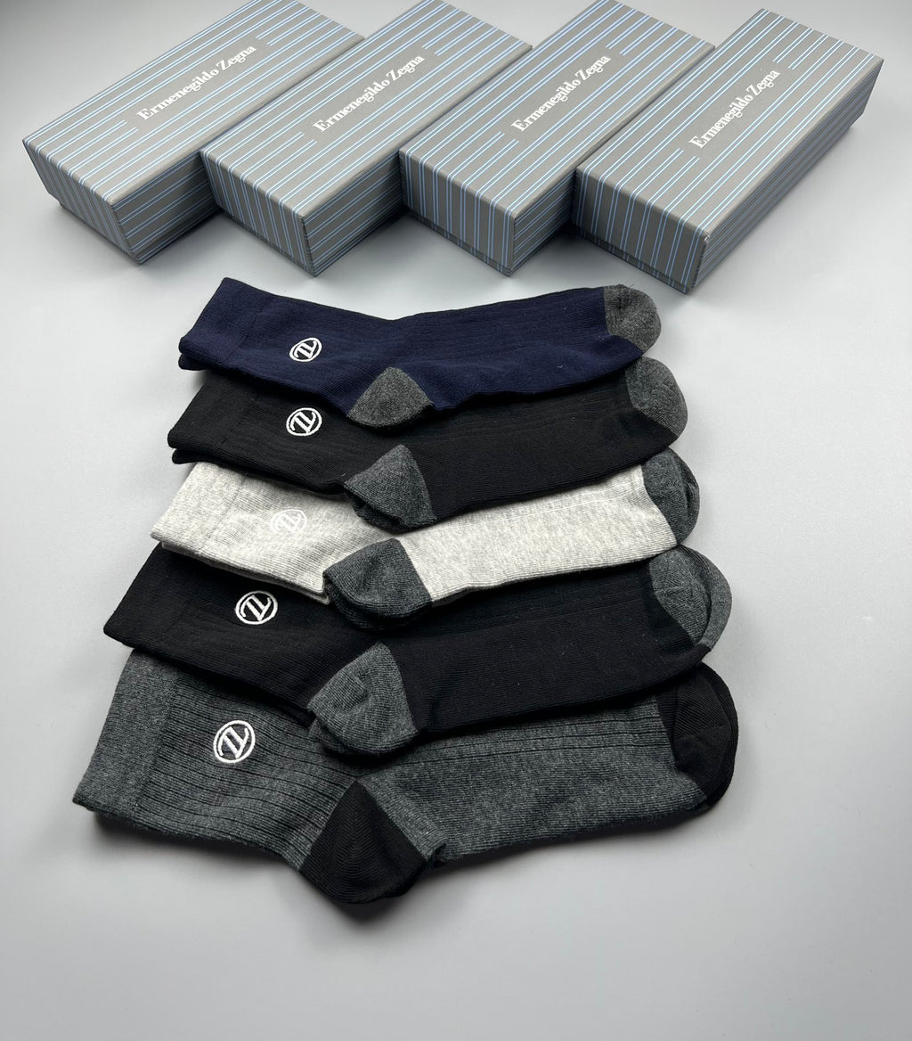 Zegna Dark Neutral Crew Crew Socks 5-Pair Box Collection