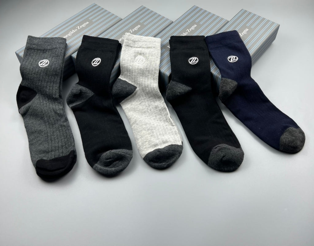 Zegna Dark Neutral Crew Crew Socks 5-Pair Box Collection