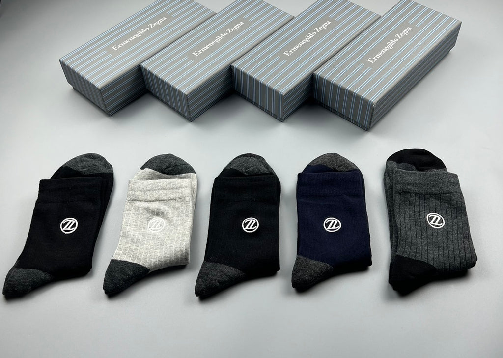 Zegna Dark Neutral Crew Crew Socks 5-Pair Box Collection