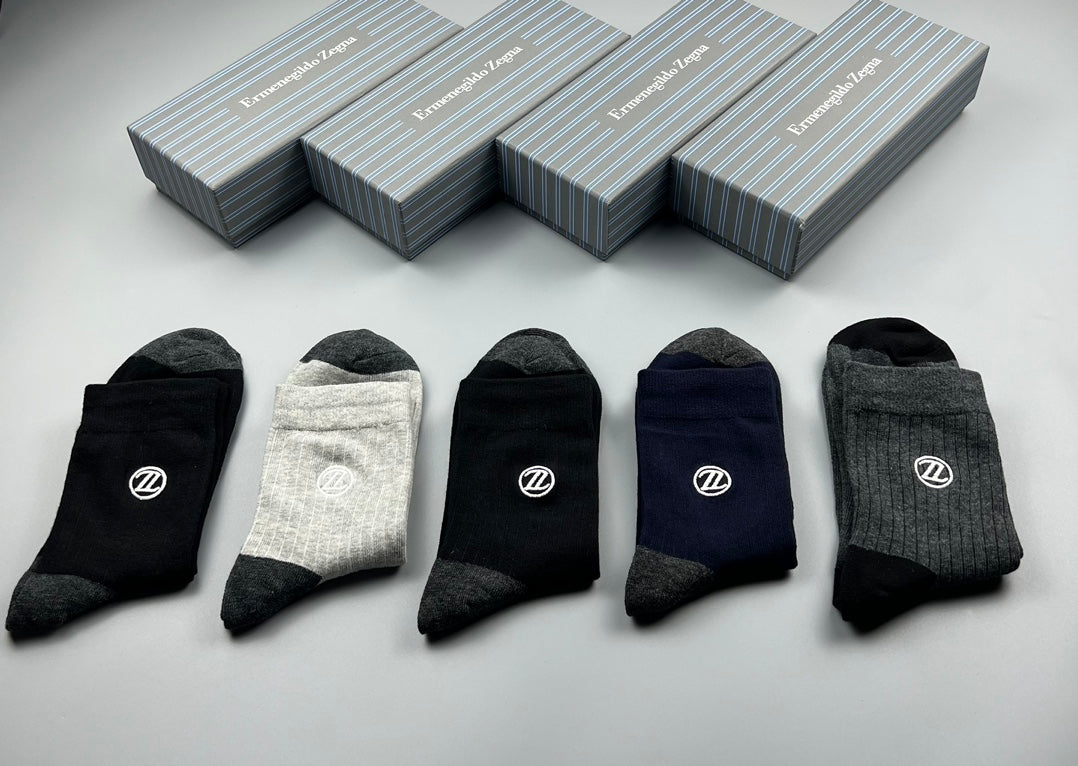 Zegna Dark Neutral Crew Crew Socks 5-Pair Box Collection