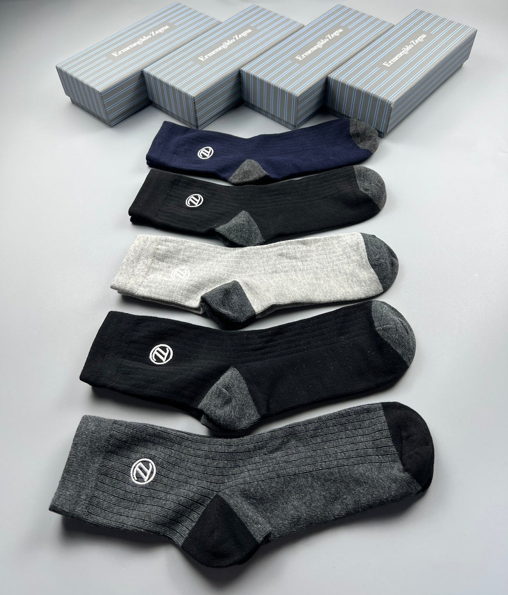 Zegna Dark Neutral Crew Crew Socks 5-Pair Box Collection