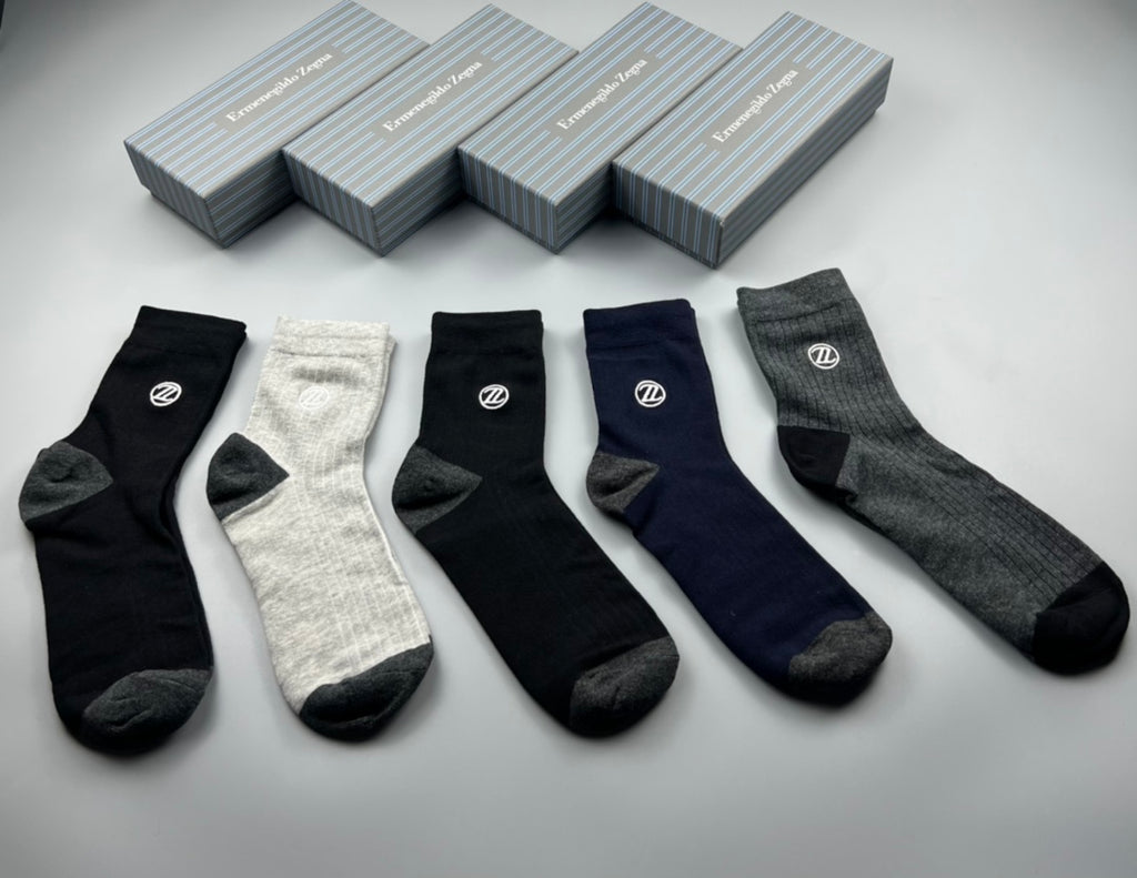 Zegna Dark Neutral Crew Crew Socks 5-Pair Box Collection