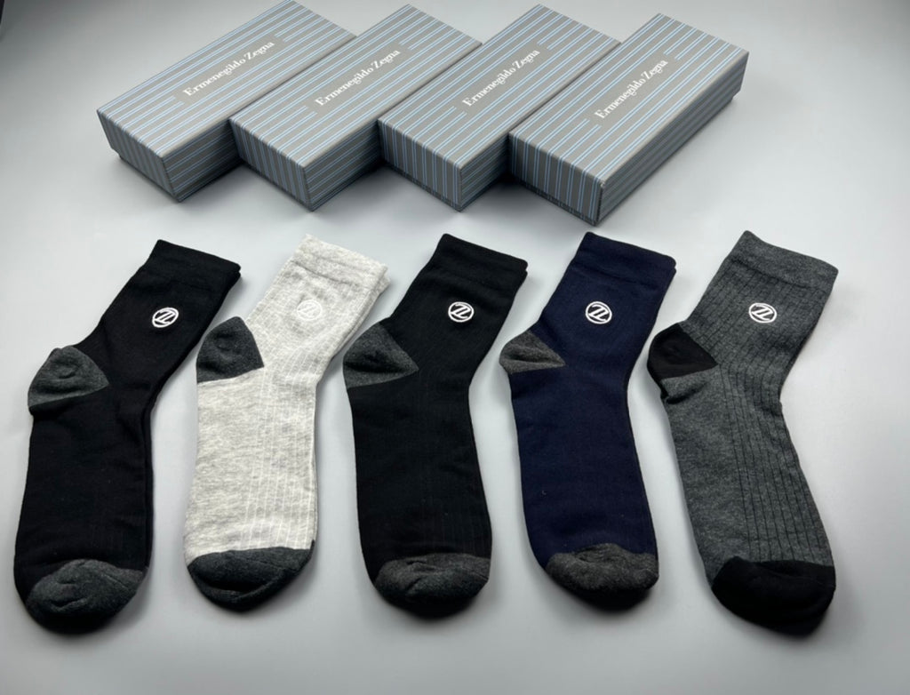 Zegna Dark Neutral Crew Crew Socks 5-Pair Box Collection