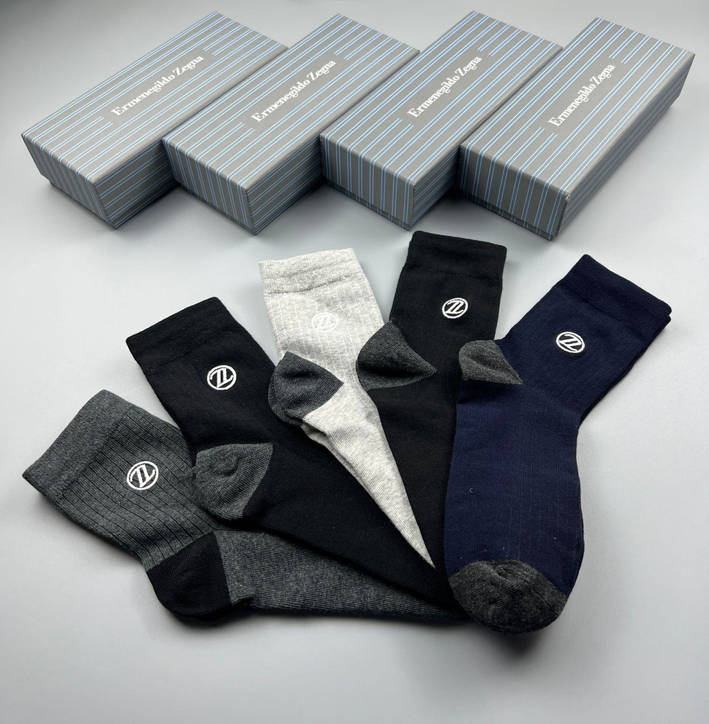 Zegna Dark Neutral Crew Crew Socks 5-Pair Box Collection