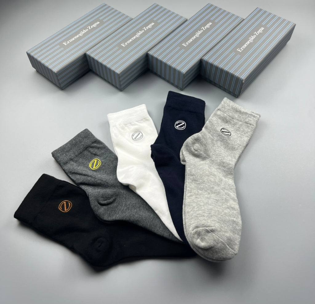 Zegna Cool Neutral Crew Crew Socks 5-Pair Box Collection