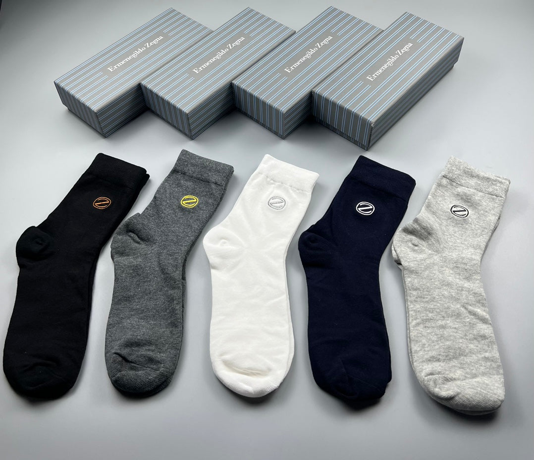 Zegna Cool Neutral Crew Crew Socks 5-Pair Box Collection
