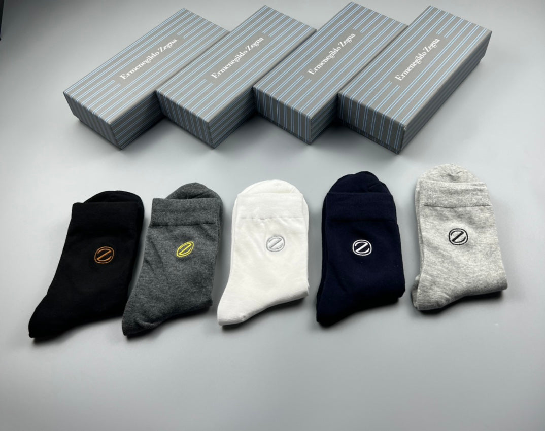 Zegna Cool Neutral Crew Crew Socks 5-Pair Box Collection