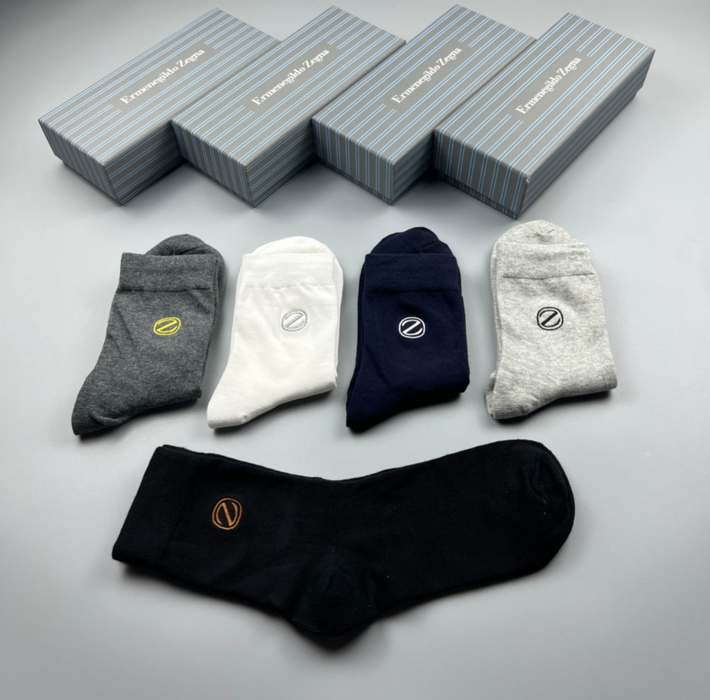 Zegna Cool Neutral Crew Crew Socks 5-Pair Box Collection