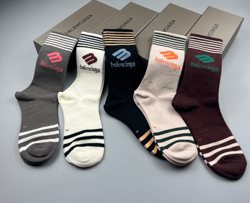 Balenciaga Cotton Pastel Colour Tonal Waistbands Crew Socks