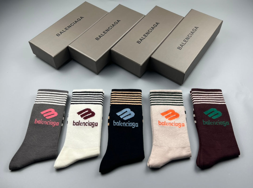 Balenciaga Clean Wordmark Details Crew Socks - 5-Pair Set