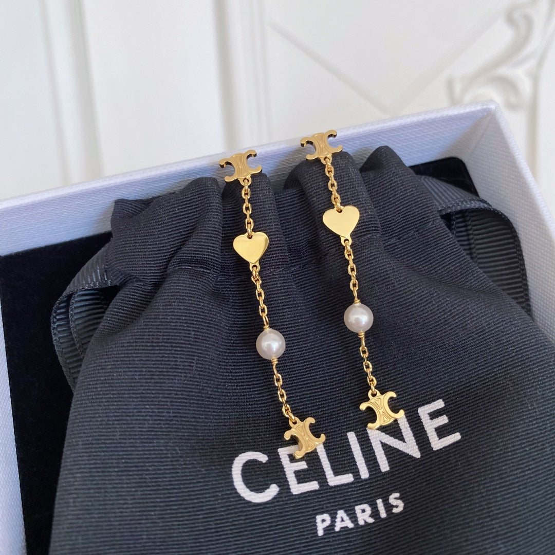 Triomphe-Inspired Emblem Pearl-Detail Earrings main product view