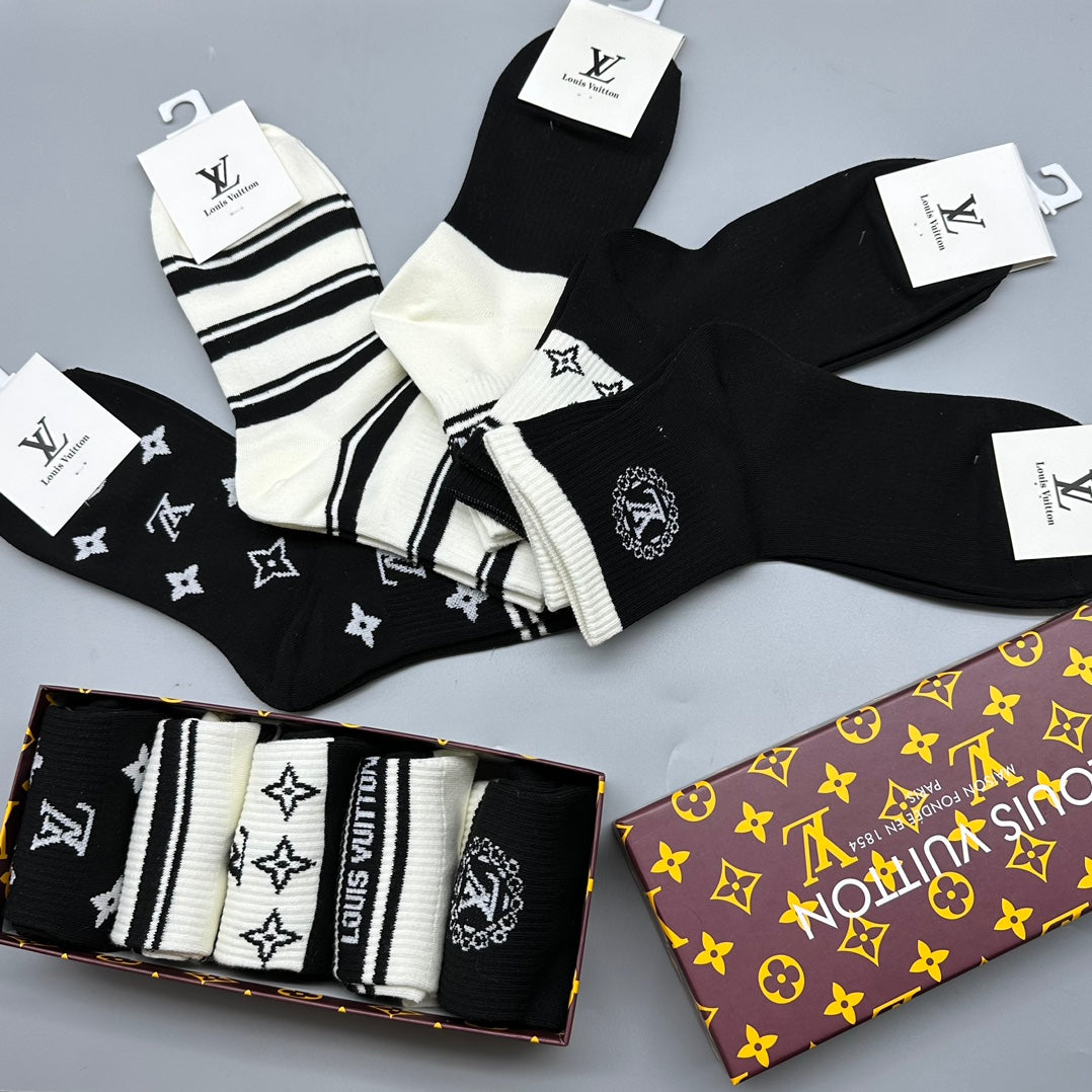 Louis Vuitton Mixed Initial And Stripe Details Crew Socks - 5-Pair Set