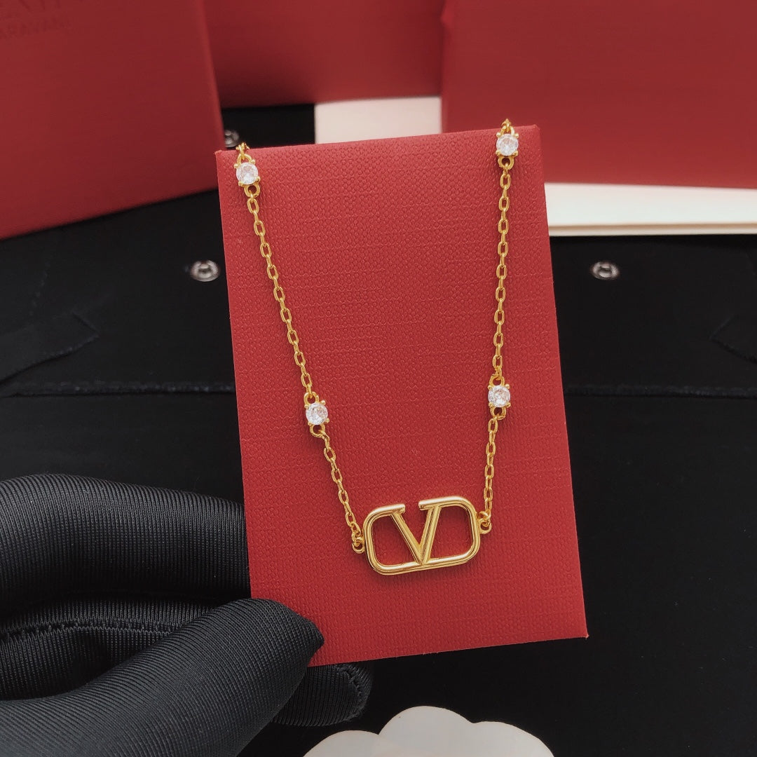 V Emblem Crystal-Accent Pendant Necklace – Design 01 main product view