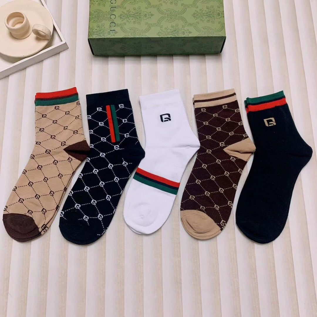 Gucci Monogram Web-Stripe Crew Socks - Box of 5 Pairs