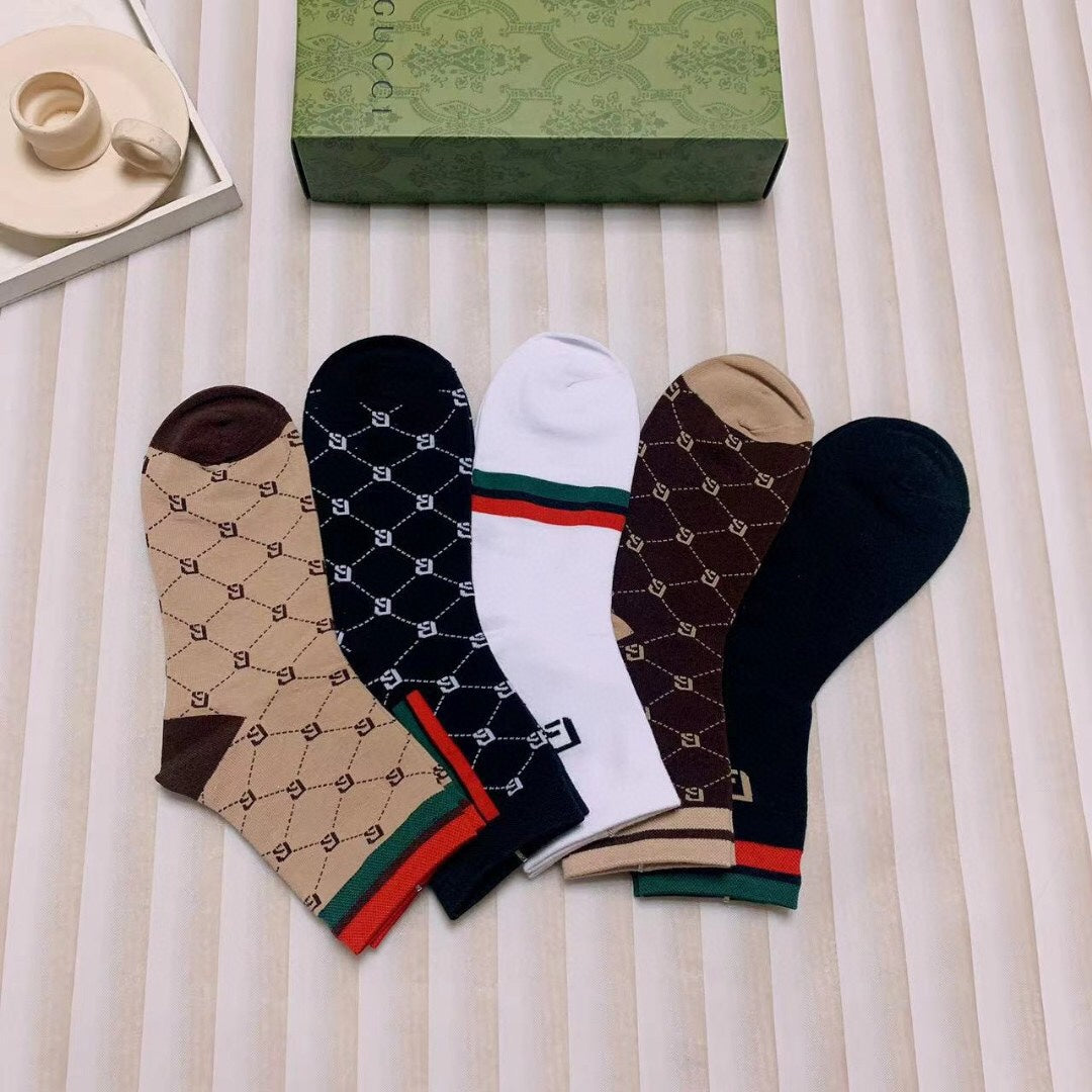 Gucci Monogram Web-Stripe Crew Socks - Box of 5 Pairs